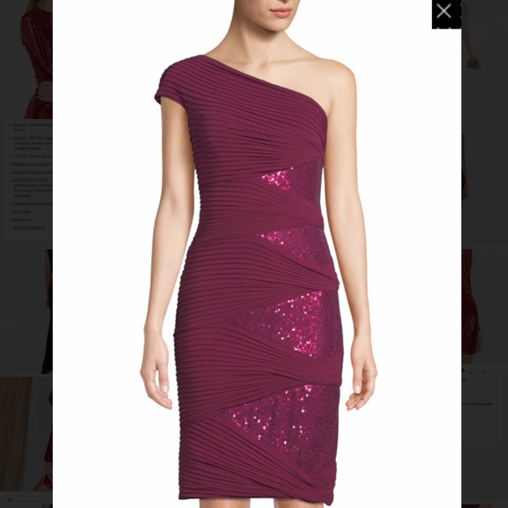 Tadashi Shoji one shoulder pintuck dress sz Large